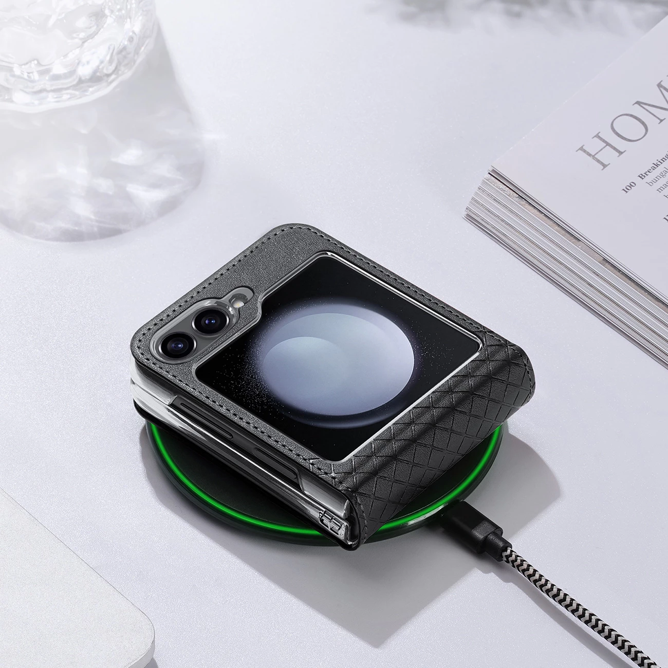 Mbështjellës Dux Ducis Brill për Samsung Galaxy Z Flip 6, lëkurë ekologjike, i zi