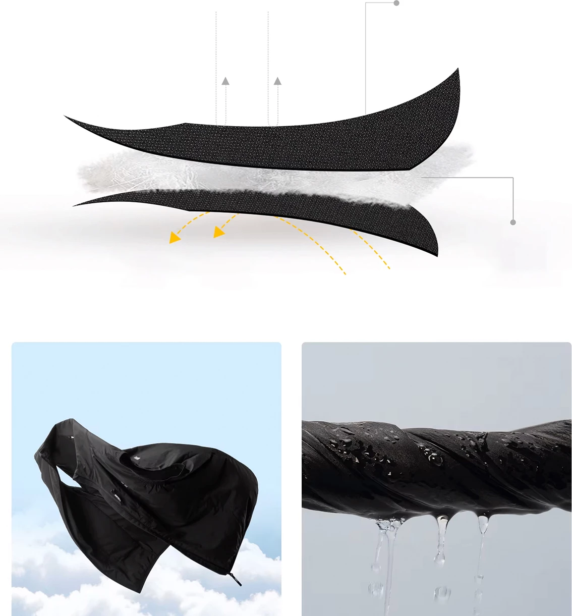 Jelek termik çiklizmi Rockbros MJ012, madhësi XL, rezistent ndaj erës, i palosshëm, i zi