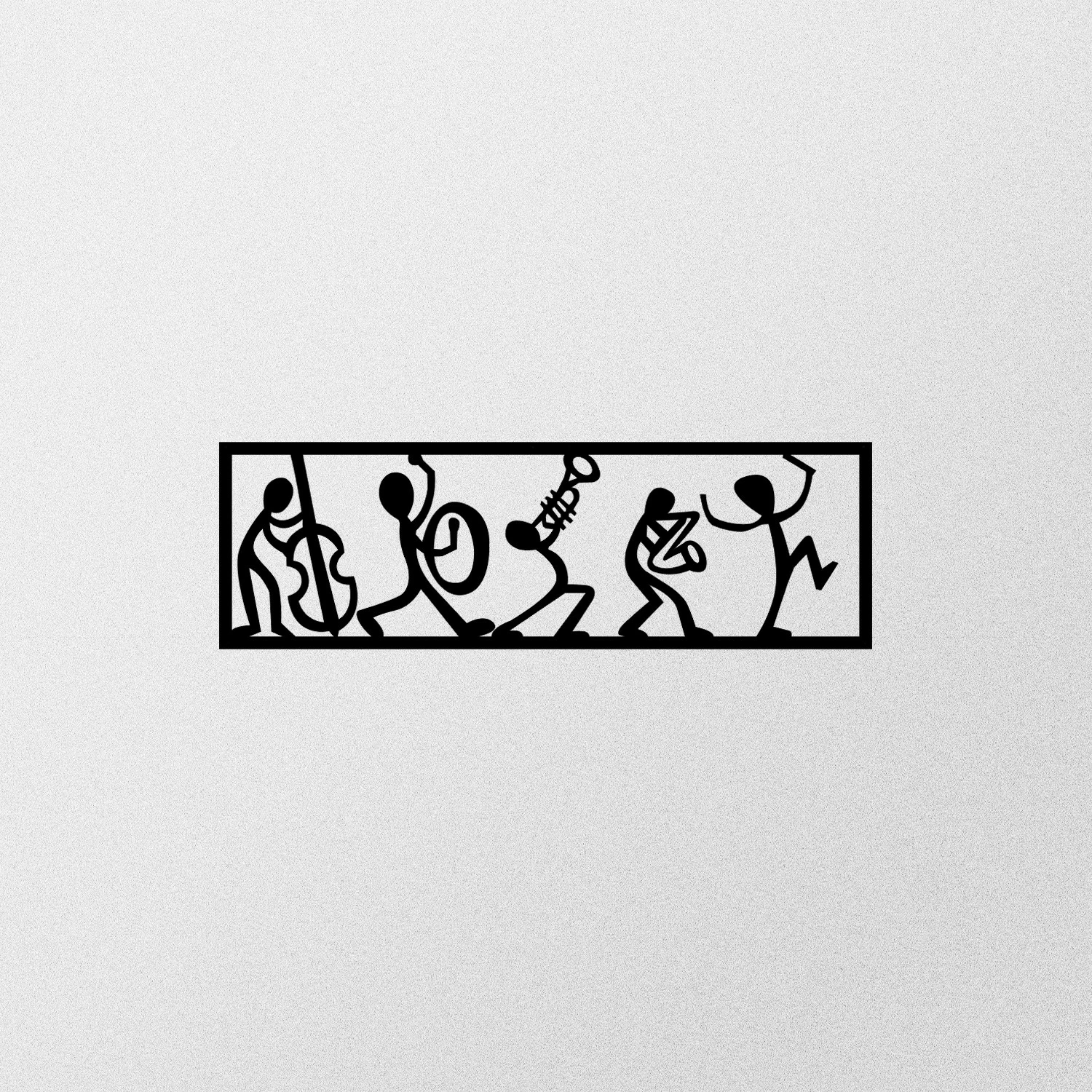 Aksesor dekorativ metalik për mur, Wallity, muzikantë, ngjyrë e zezë, 60x19cm