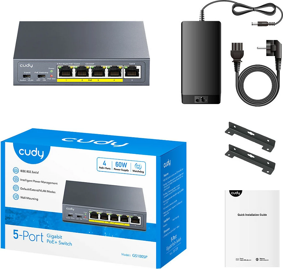 Switch Cudy GS1005P, Gigabit Ethernet, PoE, Rack mounting