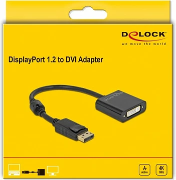 Adapter DeLOCK DisplayPort 1.2 në DVI, aktiv, 0.2 m, 4K 30Hz, i zi