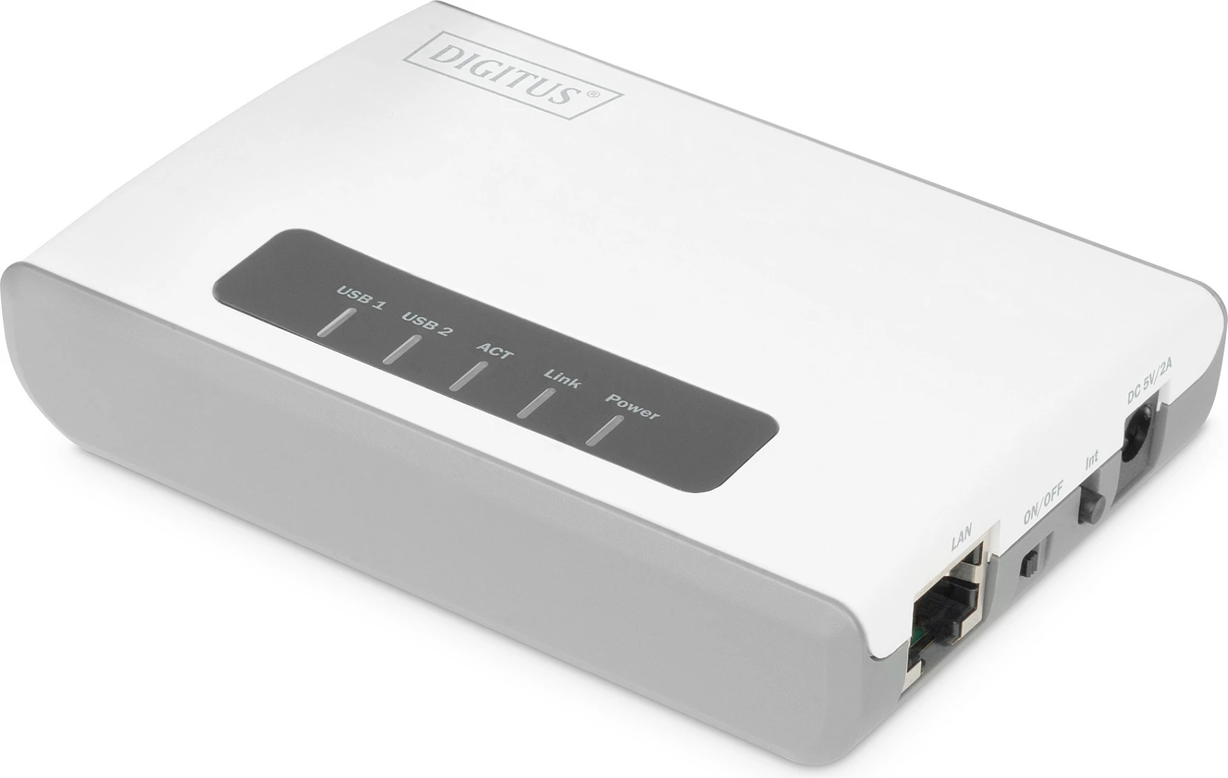 Server rrjeti USB Digitus 2-Port USB 2.0, Wi-Fi 300Mbps, Ethernet, i bardhë