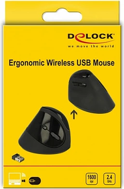 Maus DeLOCK vertikal pa kabllo, 1600 DPI, 2.4 GHz, për dorë të djathtë, i zi