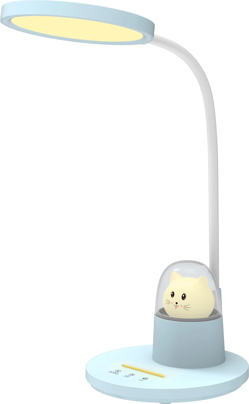 Llambë tavoline për fëmijë LED, figurë mace, FH4449.03, ngjyrë qielli-bardhë