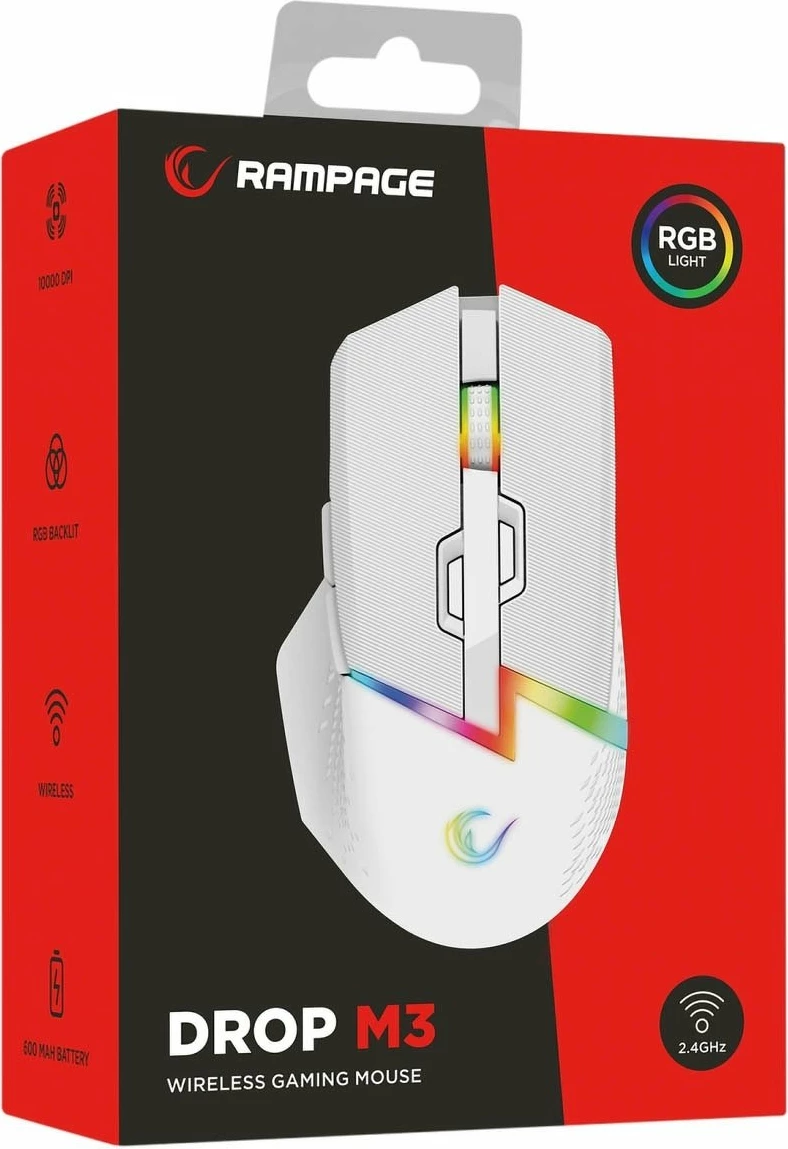 Maus pa kabllo Rampage Drop M3 V2 24000 DPI, Bluetooth/2.4 GHz, i bardhë