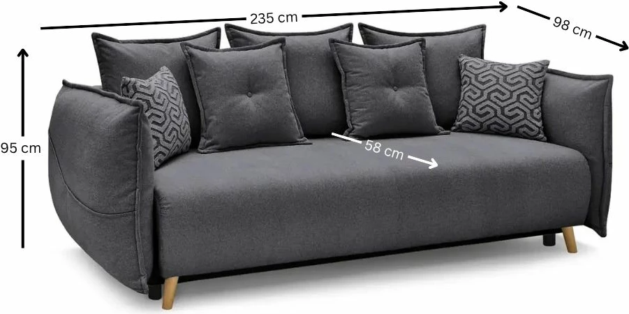 Divan-krevat treshe, Atelier del Sofa, Puffy, antracit