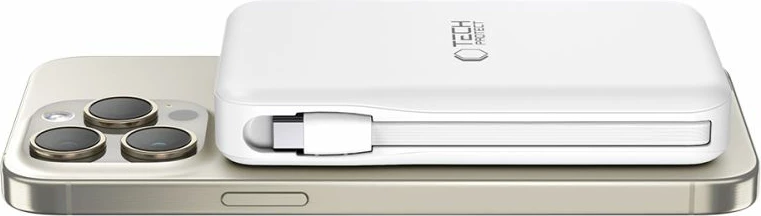 Power bank Tech-Protect LifeMag PB31, 10000mAh, MagSafe, USB-C/USB-A/Lightning, Bardhë