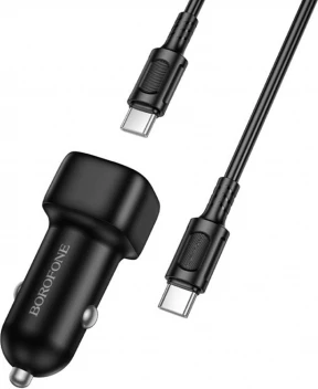 Karikues veture BOROFONE BZ34B PD/QC 3.0 38W (USB-C 20W + USB-A 18W), kabllo USB-C në USB-C 1m, i zi