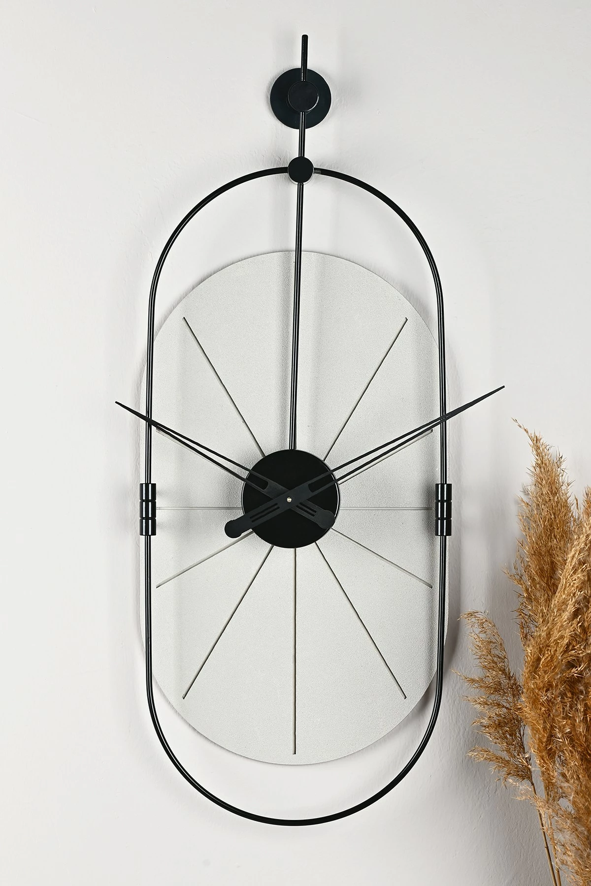 Orë muri dekorative metalike Wallity, e bardhë/zezë, 77x29cm