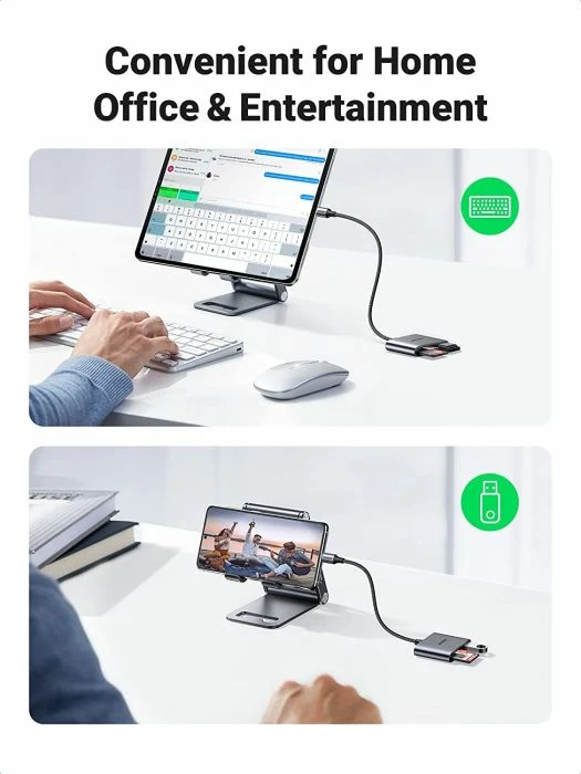 Lexues kartelash USB-C UGREEN 80798 3-në-1 SD/microSD + USB-A, 5Gbps, gri