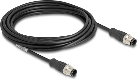 Kabllo DeLOCK M12 D-coded 4-pin, mashkull–mashkull, Cat5e, 5 m, e zezë