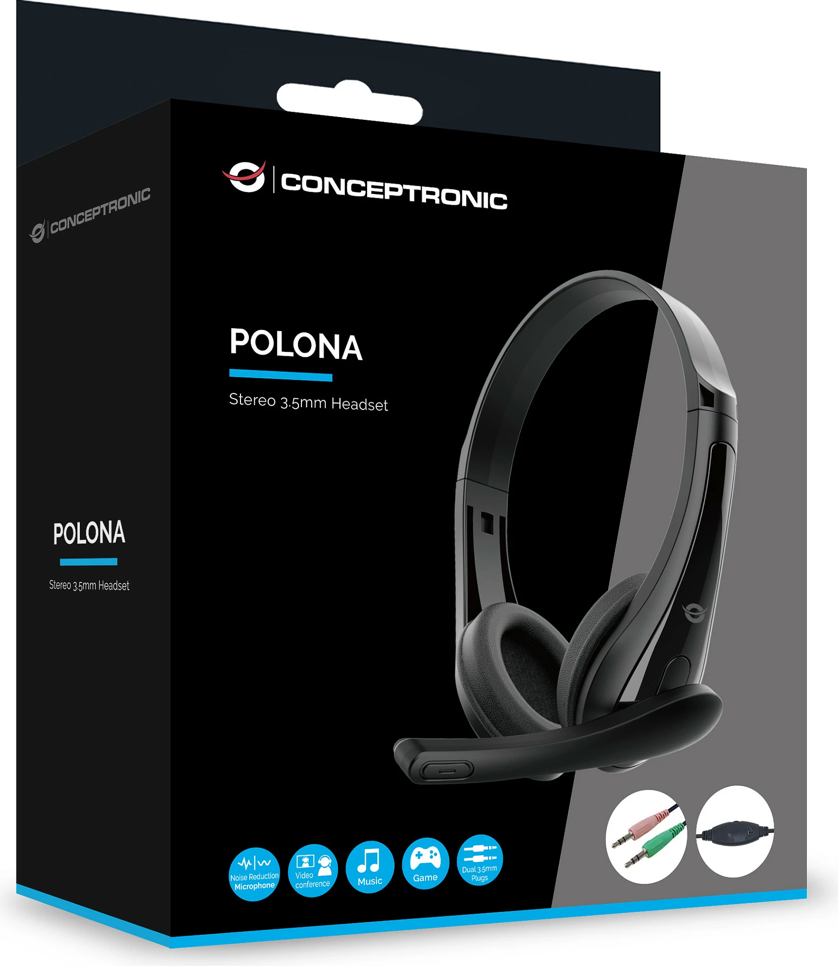 Kufje Conceptronic POLONA06B3T, me kabllo 3.5mm, mikrofon me reduktim zhurme, 1.8 m, të zeza
