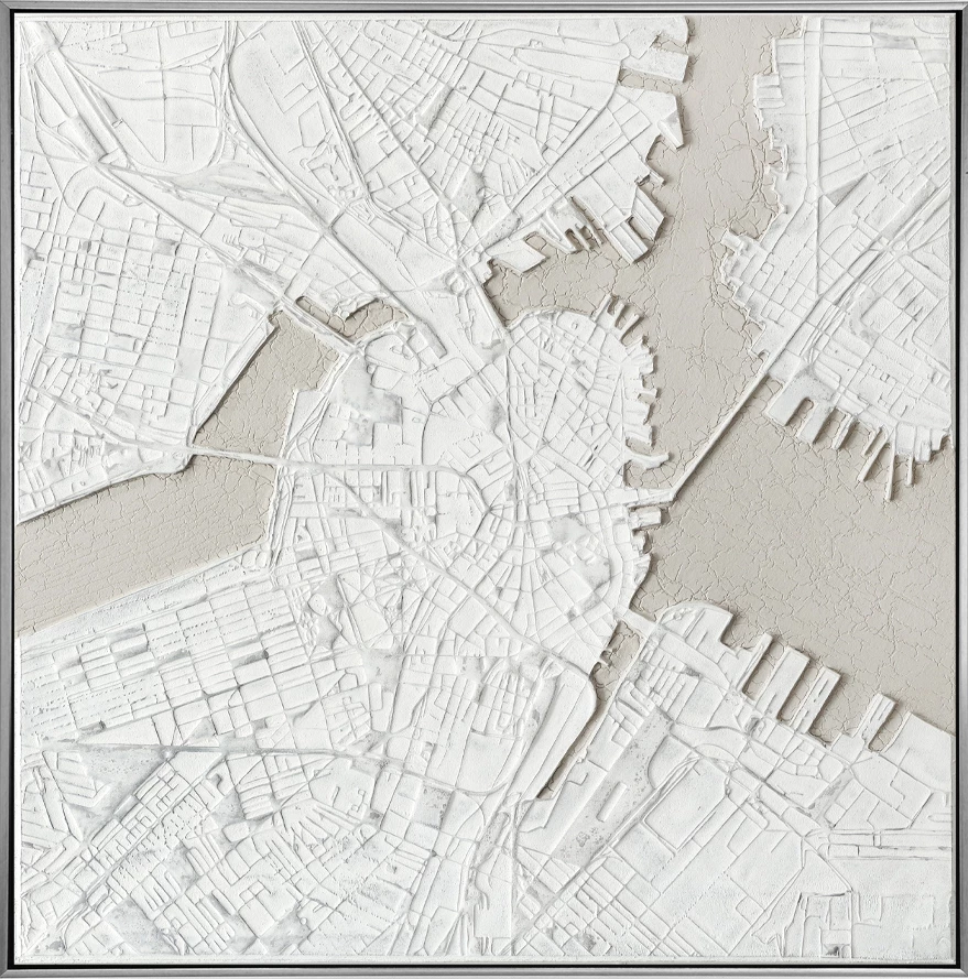 Pikturë dekorative MAP, kanavacë, ngjyrë e bardhë, bezhë, kornizë argjendi, 100x100x5cm