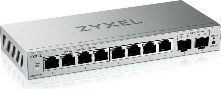 Switch Zyxel GS1200-10V3-EU0101F, 8x Gigabit Ethernet, 2x SFP, rack, gri