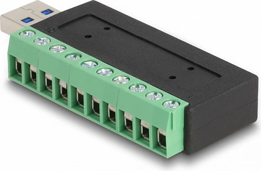 Adapter USB DeLOCK USB 3.2 Gen 1 Type-A mashkull në terminal bllok, 5 Gbit/s, 5 V/1 A, zi/jeshil