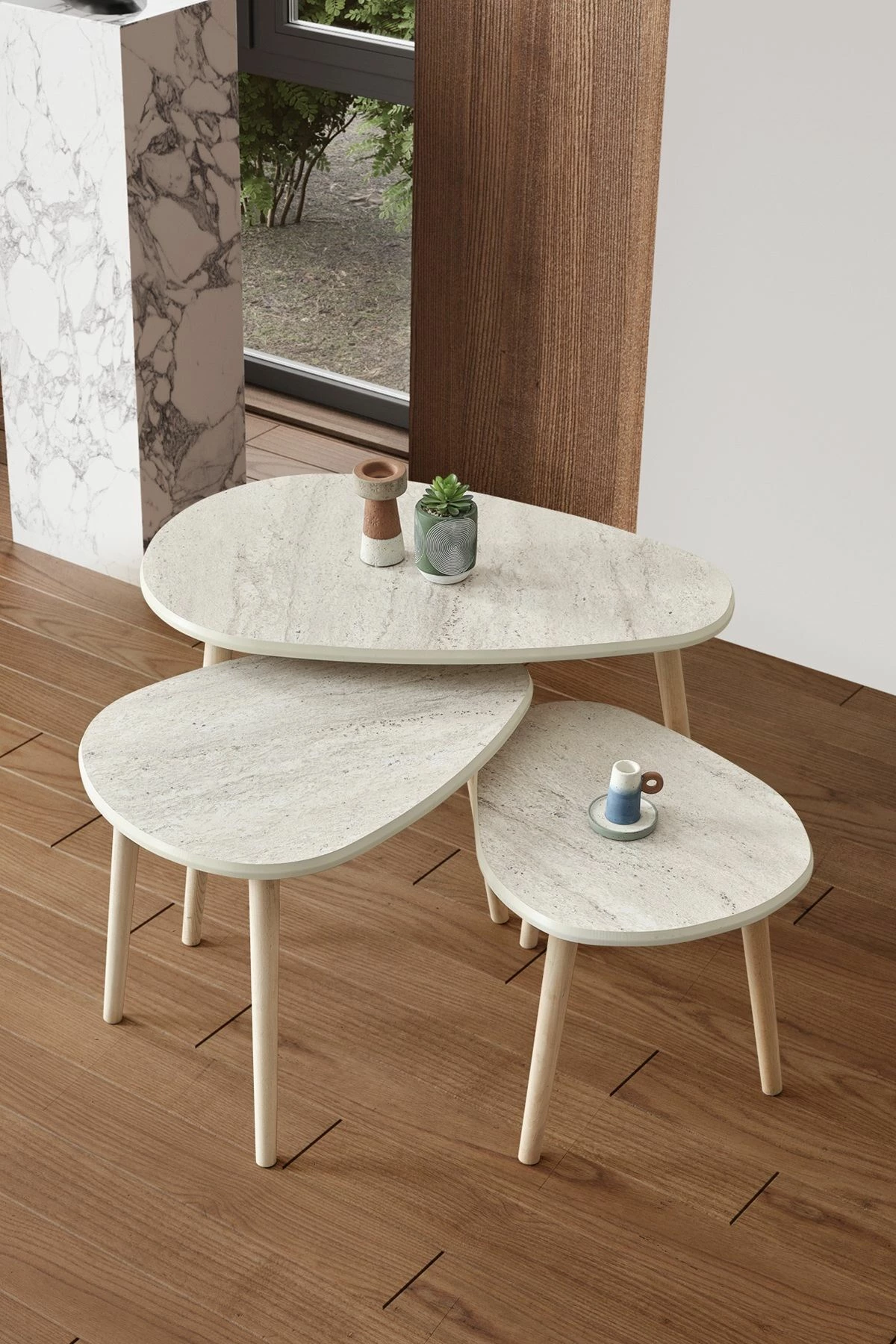 Set tavolinash kafeje Skye Decor, Alvin, ngjyrë travertine