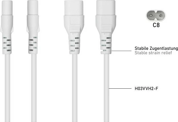 Kabllo zgjatës rryme Kabelmeister C8 (bushë) - C7/Euro, 20 cm, e bardhë