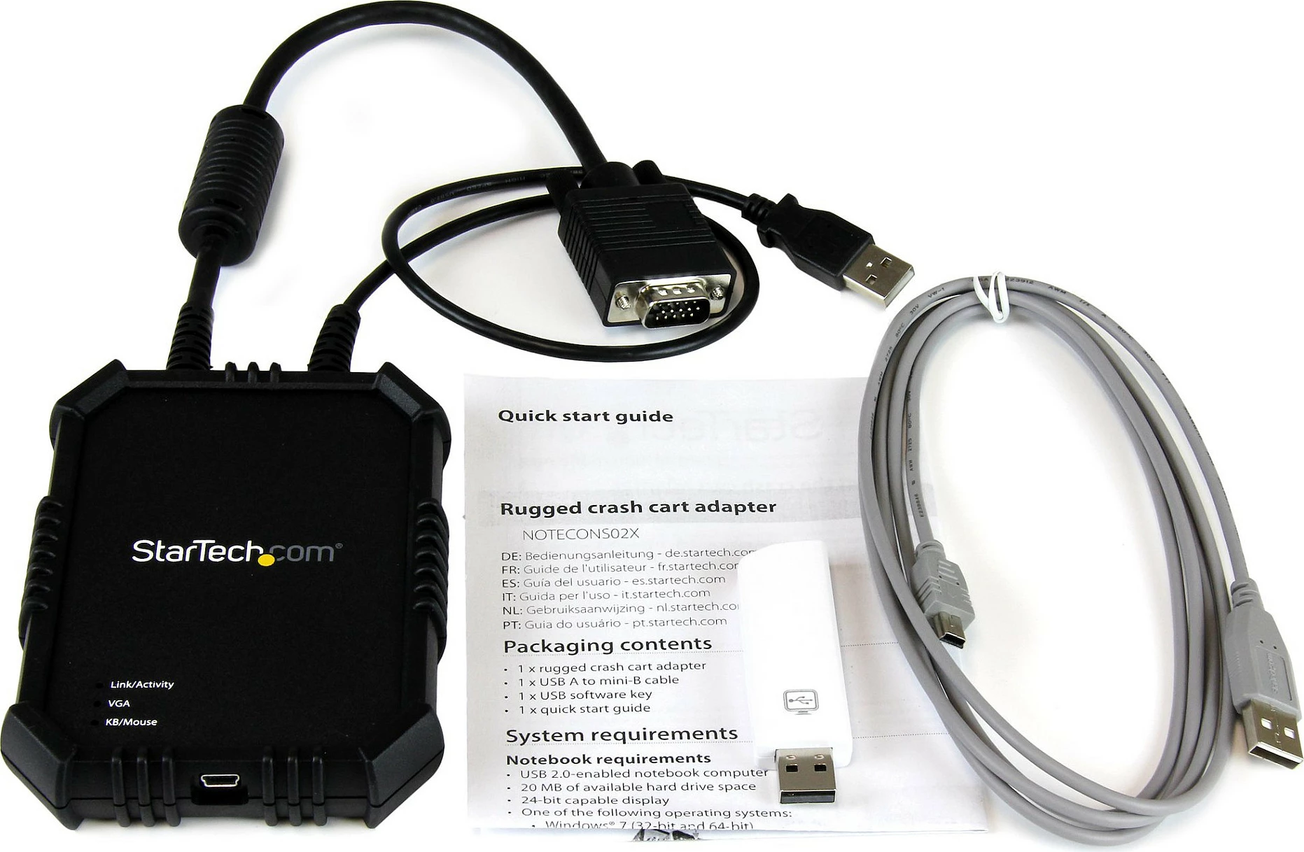 Adapter KVM StarTech NOTECONS02X, USB në VGA, 1920x1200 Full HD, me kabllo të integruara, i zi