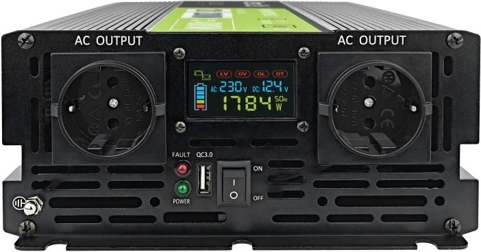 Inverter për makinë Green Cell PowerInverter LCD 12V në 230V 2000W/40000W me ekran LCD - valë të pastër