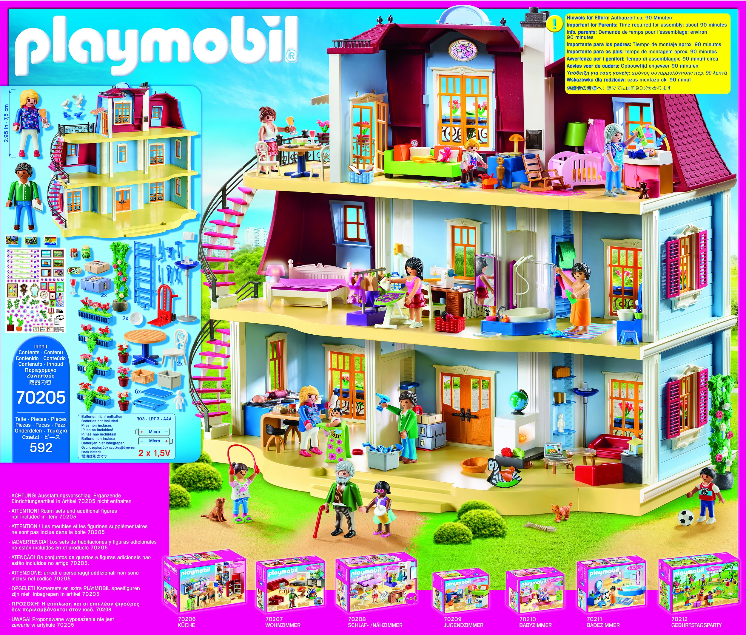 Shtëpi kukullash Playmobil Dollhouse 70205, 592 pjesë, blu/kuqe