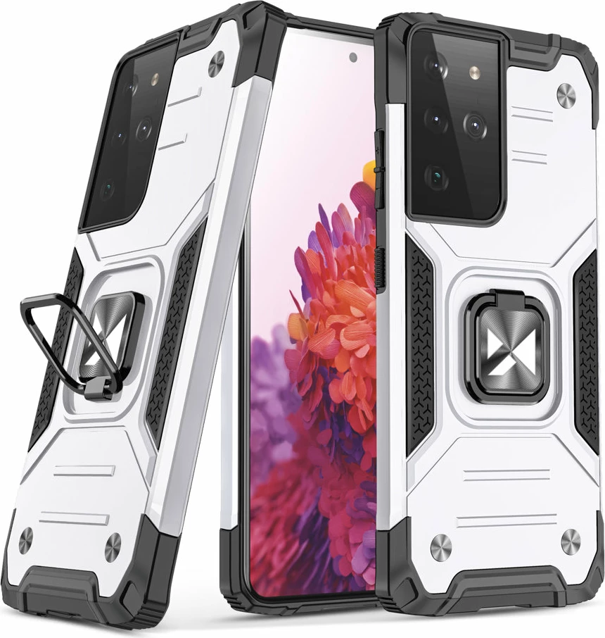 Mbështjellës Wozinsky Ring Armor për Samsung Galaxy S22 Ultra, me mbajtës gishti dhe magnetik, Argjend