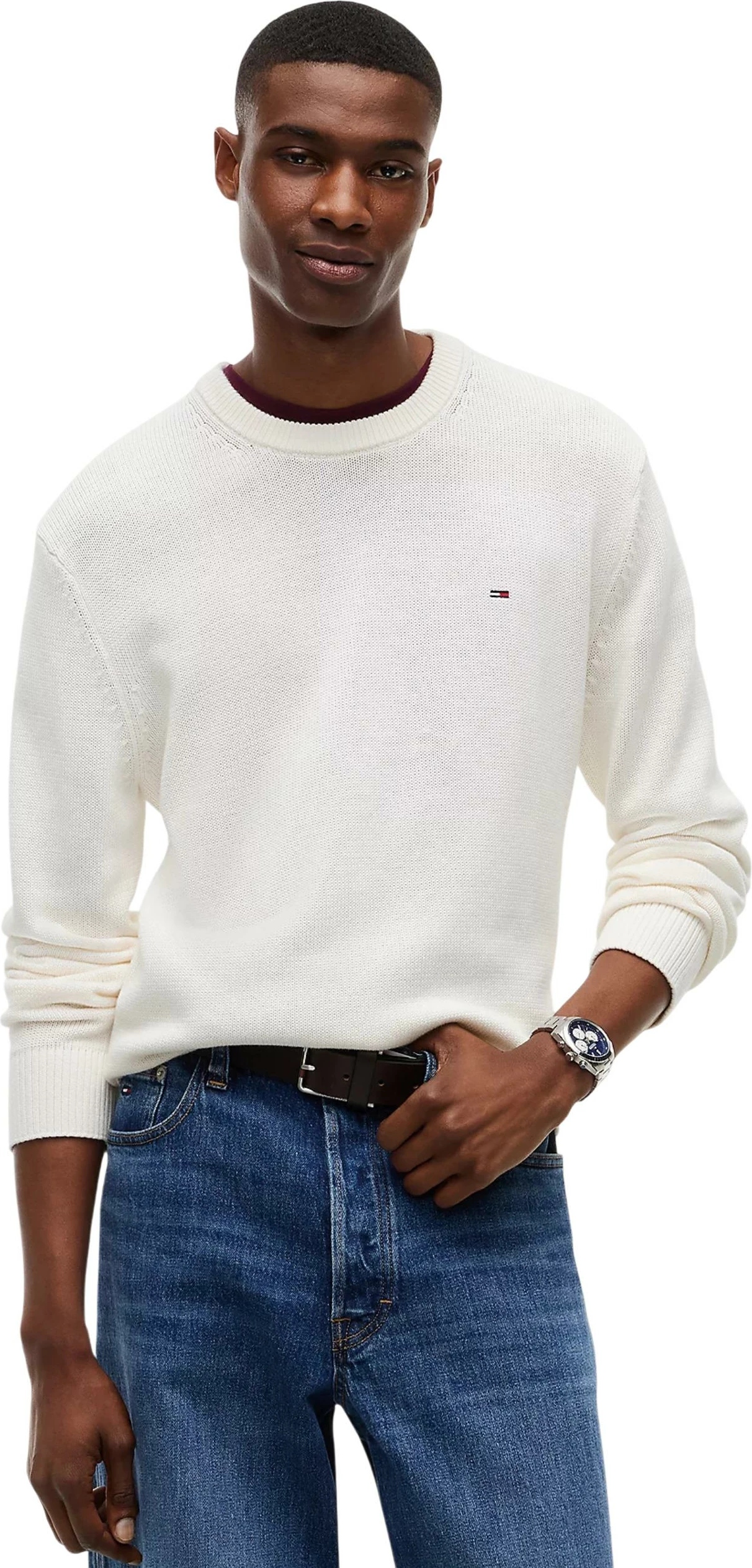 Xhemper për meshkuj Tommy Hilfiger Jeans TJM Slim Ess Sweater DM0DM21787, i bardhë