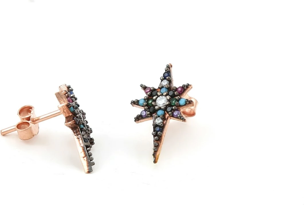 Vathë argjendi, ngjyrë rozë ari e zezë, Jumeon, 16x10mm