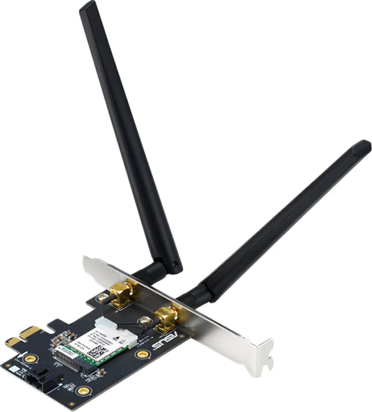 Adapter PCIe WiFi ASUS PCE-AXE5400, WiFi 6E tri-band, Bluetooth 5.2, 2 antena të jashtme, WPA3