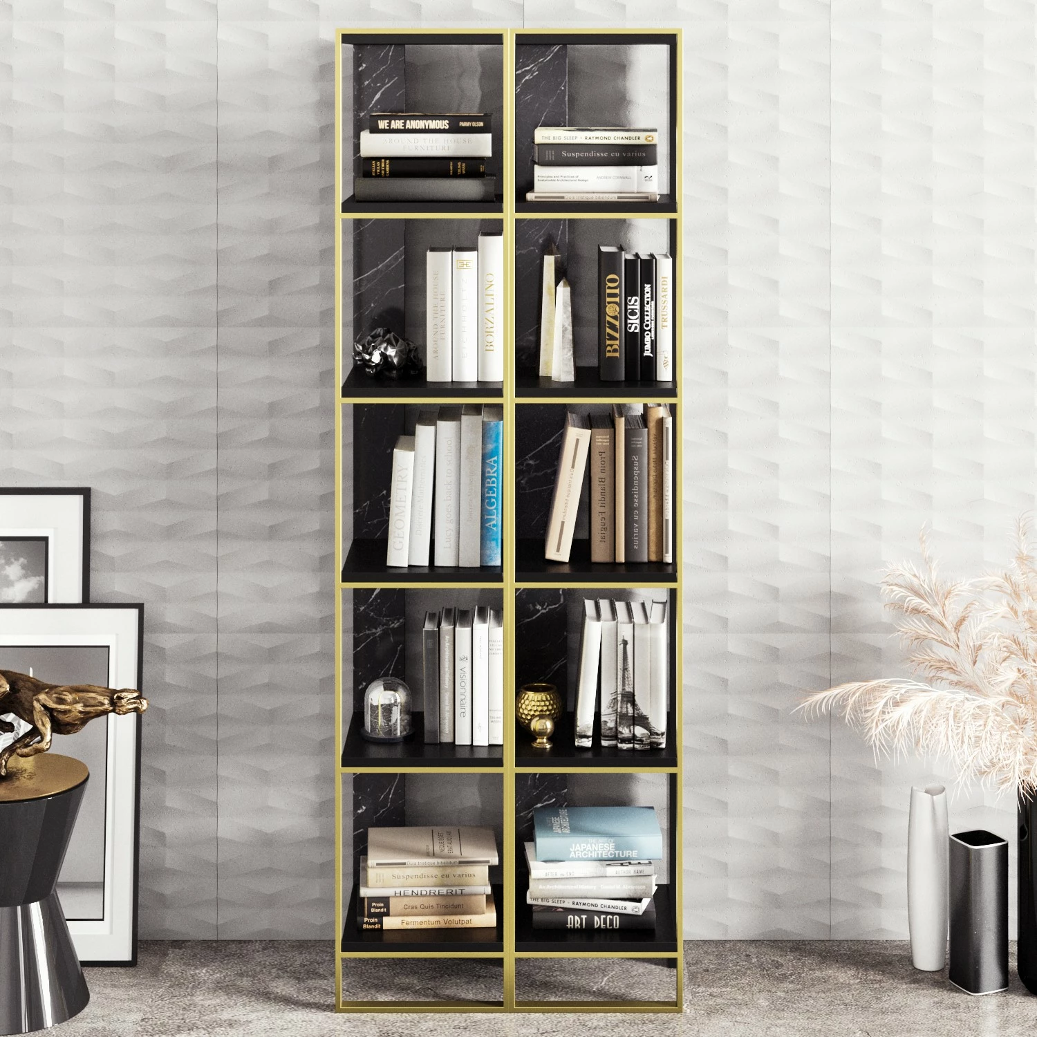 Raft librash Hanah Home, Polka 2, i zi dhe i artë (2 copë)