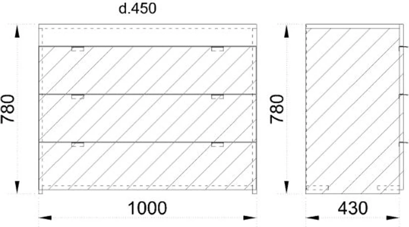 Komodë me 3 sirtarë, melaminë, sonoma e errët, e bardhë me shkëlqim të lartë, 105x45x78cm