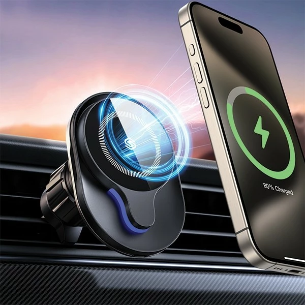 Mbajtës celulari MagSafe SODI C50, karikim pa kabllo 15W, montim në grilë ventilimi, rrotullim 360°, për iPhone 12/13/14/15, i zi