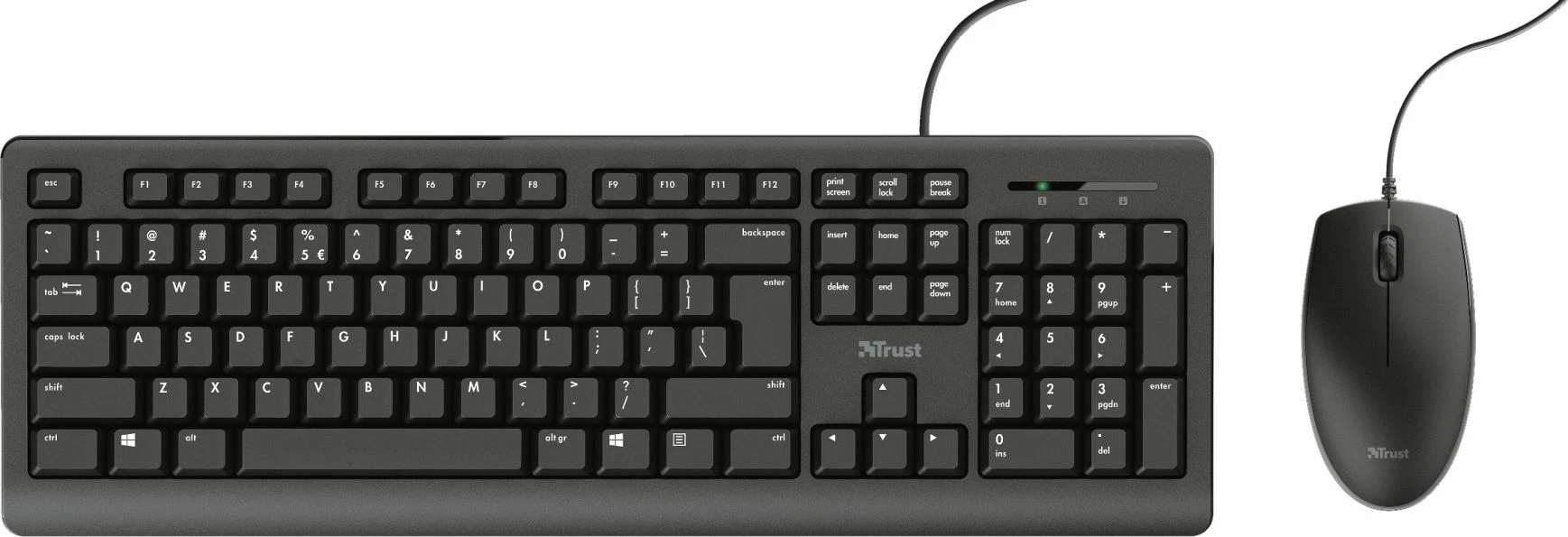 Set tastierë dhe maus Trust Primo 23970, USB, layout EN, me numpad, i zi