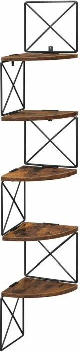 Raft këndi muror VASAGLE LLS851B01, 5 kate, 127.5 × 20 × 20 cm, stil industrial, kafe rustike/zi