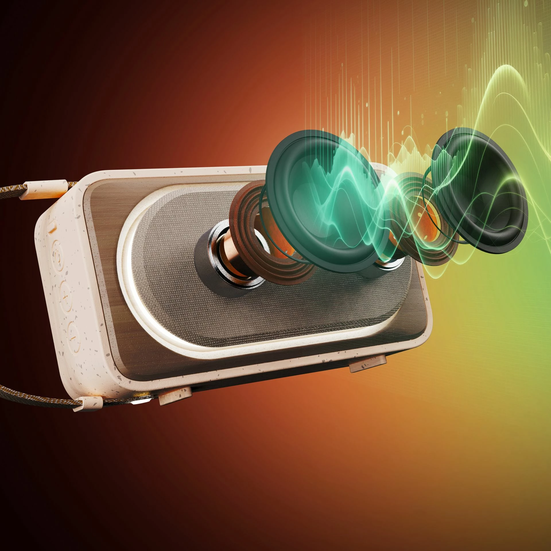 Altoparlant Bluetooth portativ House Of Marley Roots Solar, IP67, panel diellor, 14 orë, krem
