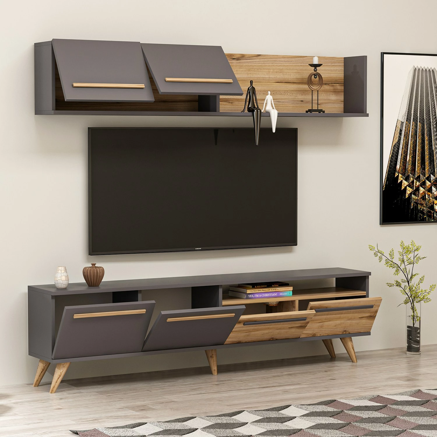 Njësi TV Hanah Home Mono - Ciragan, ngjyrë arrë dhe antracit