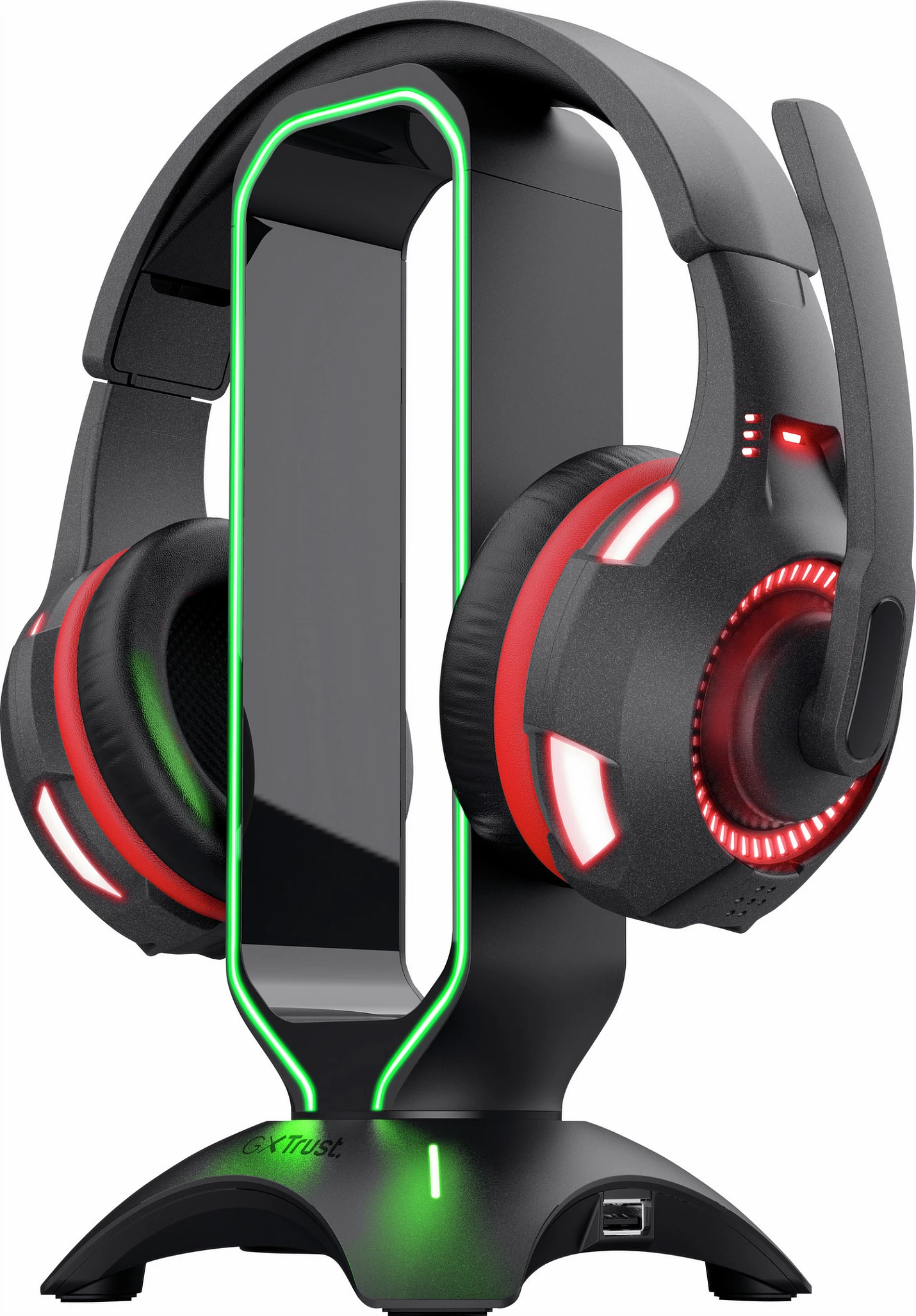 Mbajtës për kufje Trust GXT 265 Cintar RGB, 2x USB-A, kabllo 1.5 m, i zi