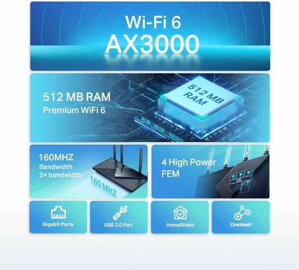 Router Wi-Fi TP-LINK Archer AX55 AX3000 Dual Band Gigabit Wi‑Fi 6, i zi