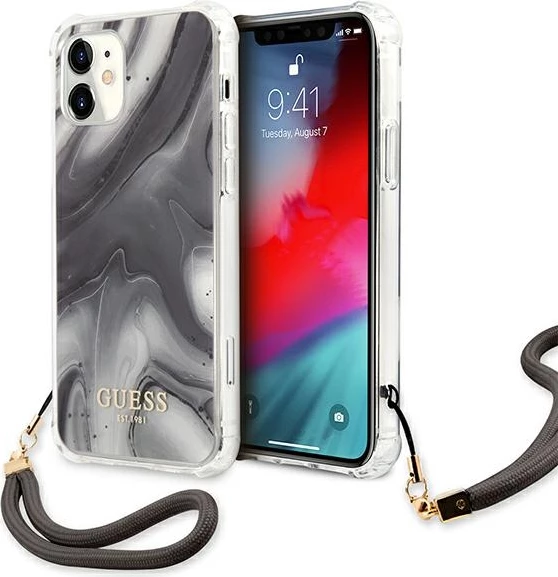Mbështjellës Guess GUHCP12SKSMAGR për iPhone 12 mini 5.4", Marble Collection, Gri me varëse