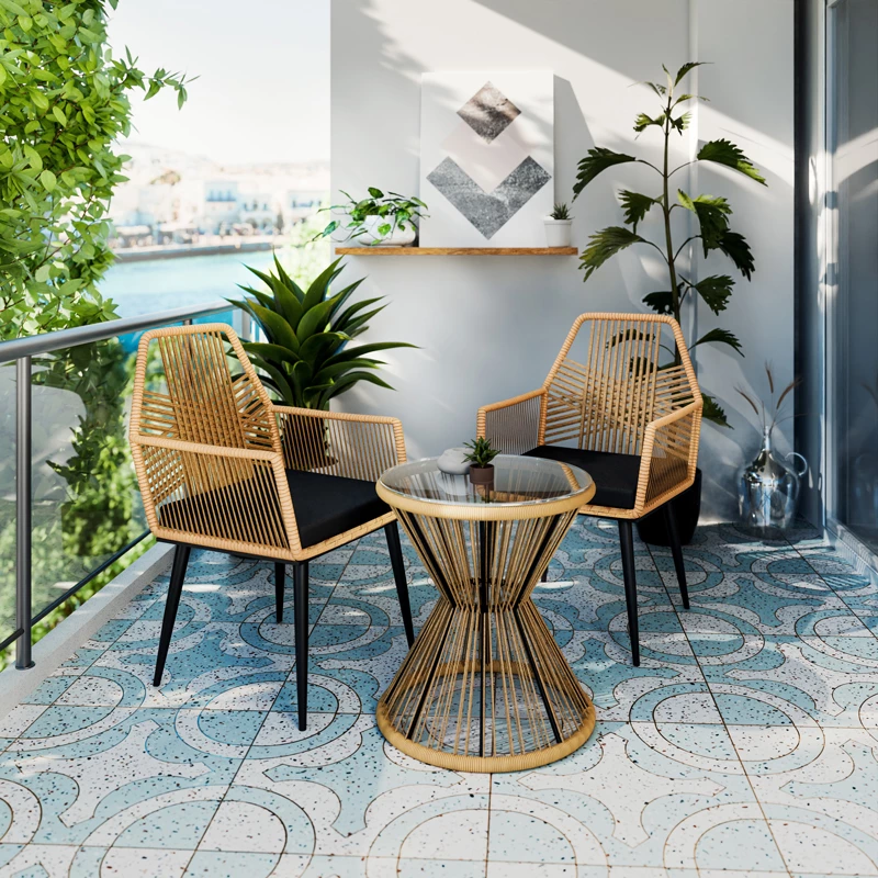 Karrige Tanish rattan natyral-këmbë metalike të zeza 58x58.5x87cm