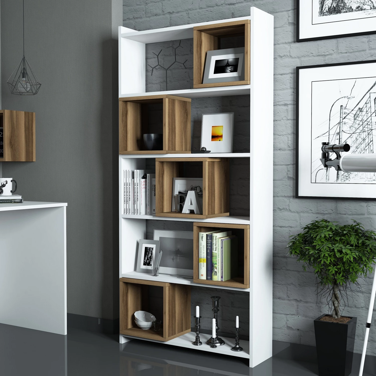 Raft librash Hanah Home, Box, bardhë dhe arre