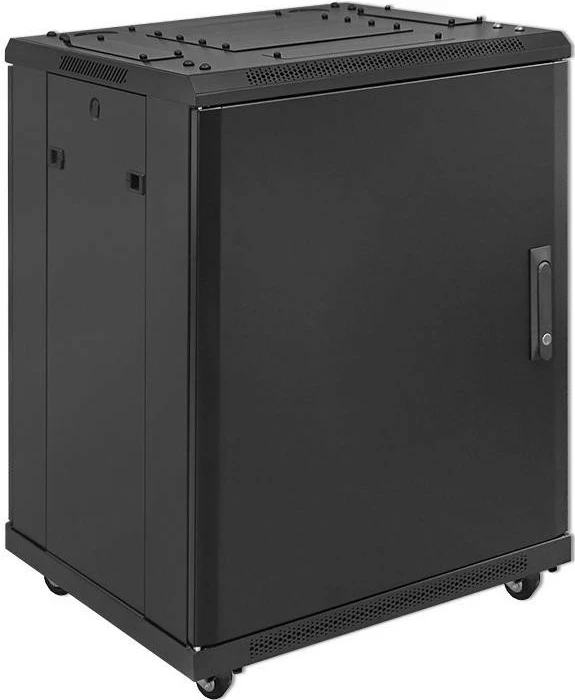 Kasë RACK Qoltec 54518, 19", 15U, 600x855x600mm, xham i fortë, këmbë + rrota, e zezë