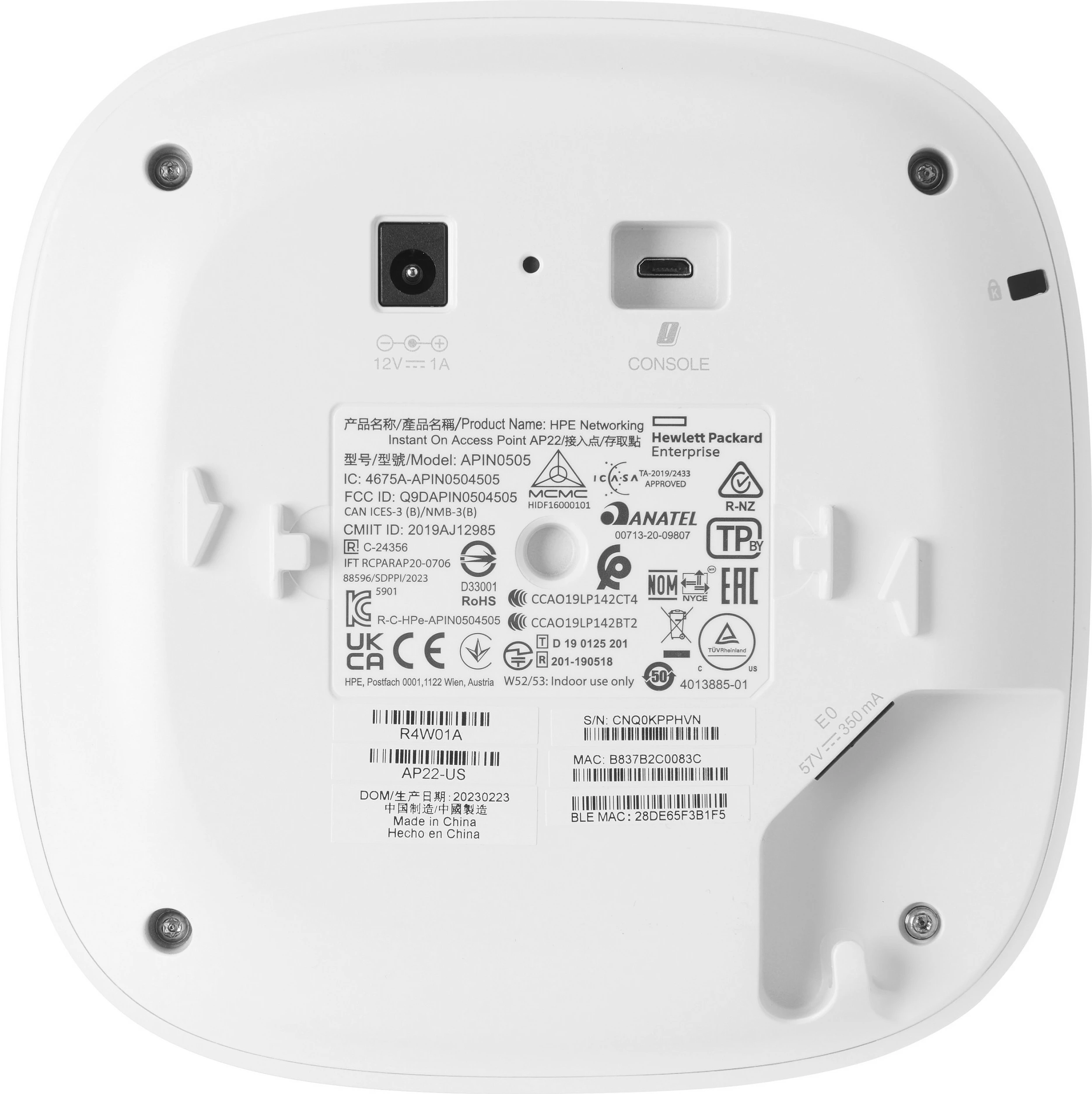 Access point HPE Aruba Instant On AP22, Wi‑Fi 6, dual band 2.4/5 GHz, 1.2 Gbps, 1x Gigabit, i bardhë