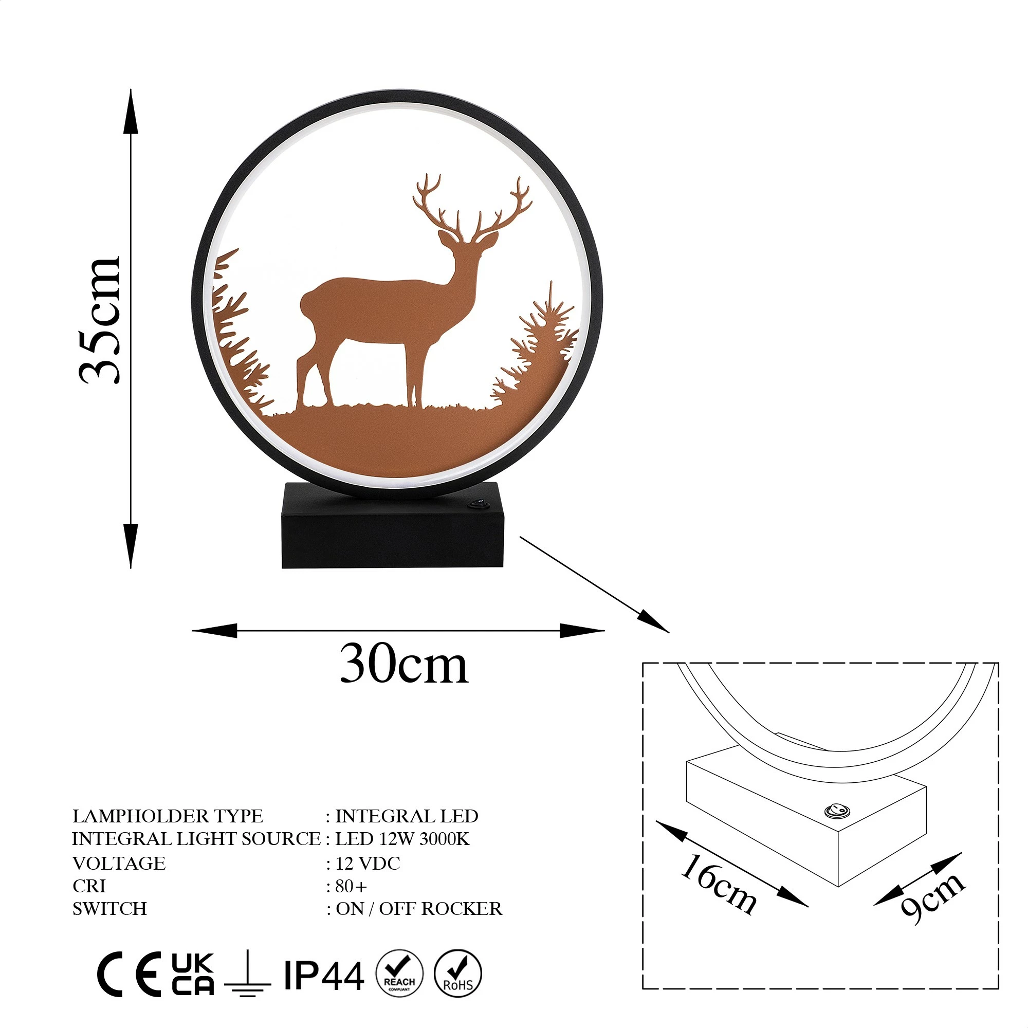 Llambë tavoline Opviq, XMAS7, e zezë dhe bakri, dizajn me drer