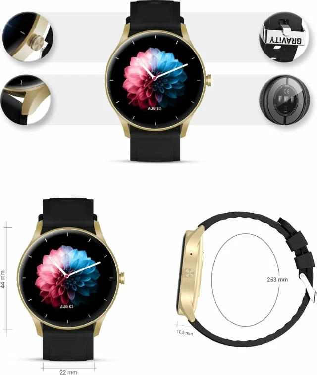 Smartwatch Gravity për femra, gold-black