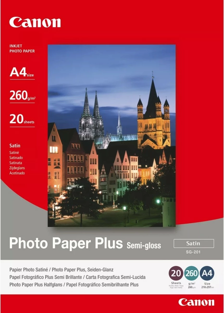 Letër fotografike Canon Photo Paper Plus SG-201, A4, 20 fletë, 260g, gjysmë-shkëlqim