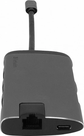 USB-C hub multiport Verbatim 49142, 4K HDMI, RJ-45 LAN, 2x USB-A 3.2 Gen 1, 1x USB-C, microSD, USB PD, zi/argjend