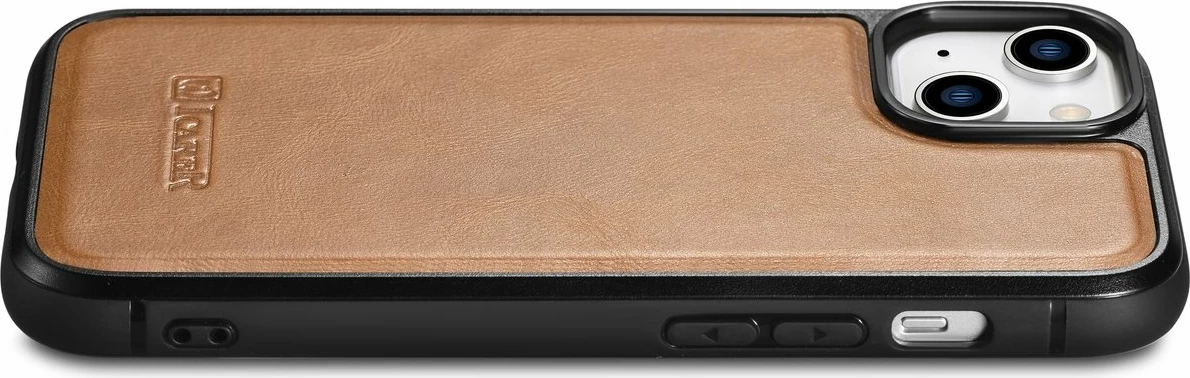 Mbështjellës iCarer për iPhone 14 Plus, lëkurë natyrale, kafe