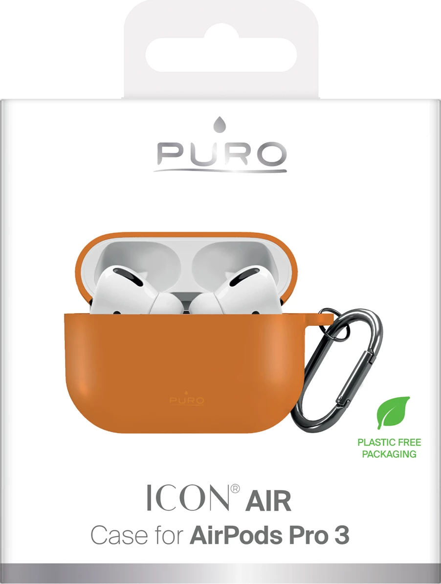 Mbështjellës silikoni Puro Icon për AirPods Pro 3, me karabiner, portokalli
