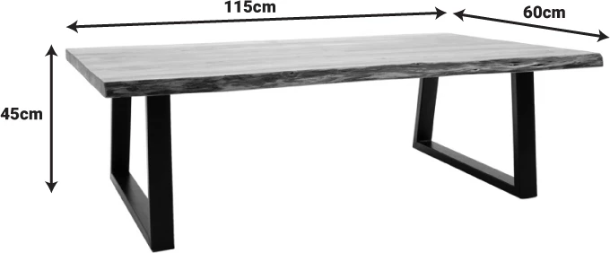 Tavolinë Miles, dru akacie i fortë, trashësi 3.7-4cm, ngjyrë natyrale, këmbë metali të zeza, 115x60x45cm