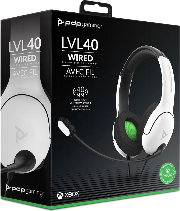 Kufje gaming PDP LVL40 wired stereo për Xbox, të bardha